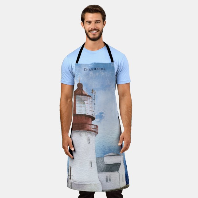 Elegant Blue Watercolor Nautical Monogram Apron (Worn)