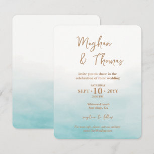 Elegant Blue Watercolor Ocean Beach Themed Wedding Save The Date