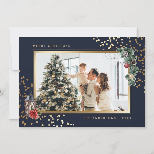 Elegant Blue Watercolor Photo Christmas Cards (Front)