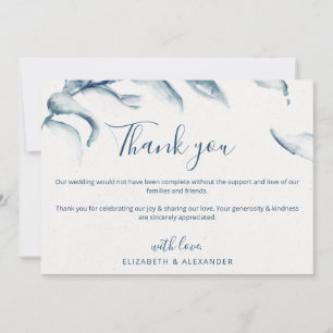 Elegant blue watercolor romantic simple wedding thank you card