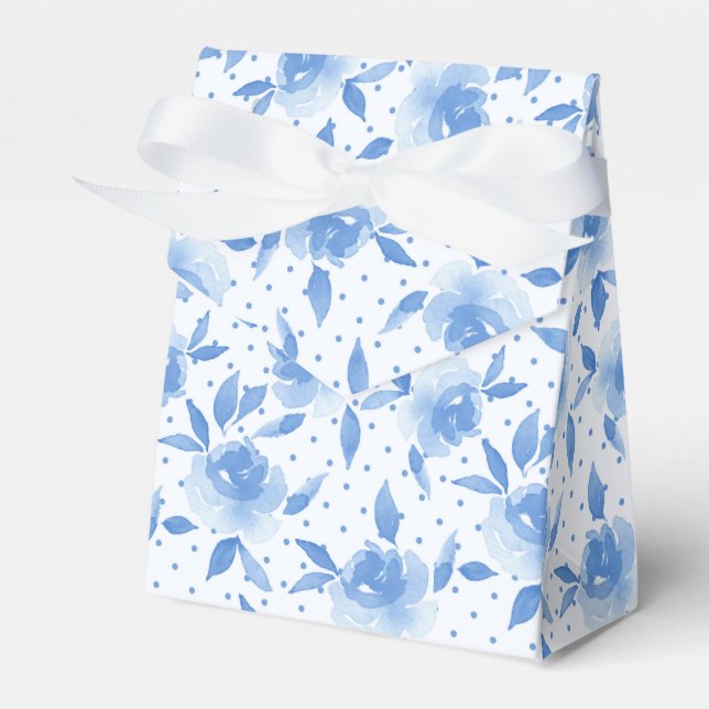 Elegant Blue Watercolor Roses Favor Box (Front Side)