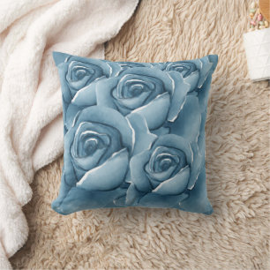 Elegant Blue Watercolor Roses Floral Accent Throw Pillow