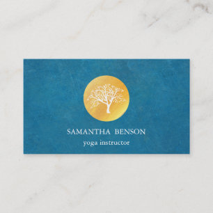 Elegant Blue Watercolor Tree Yoga and Meditation Business Card