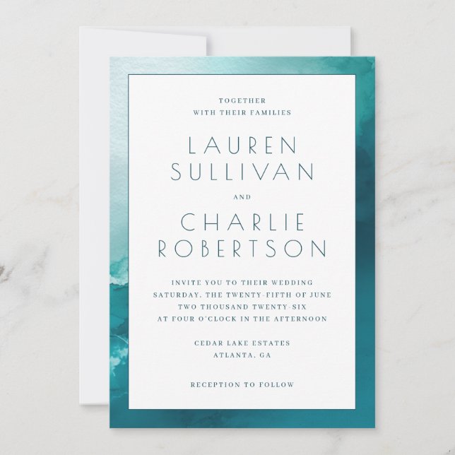 Elegant Blue Watercolor Wedding Invitation (Front)