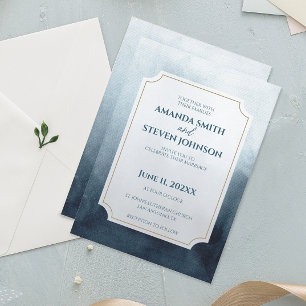 Elegant Blue Watercolor Wedding Invitation