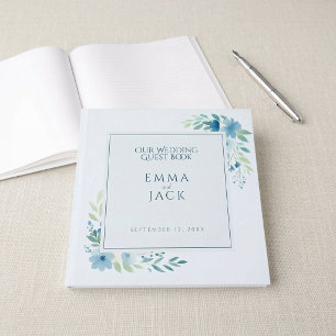 Elegant blue watercolour floral wedding guest book