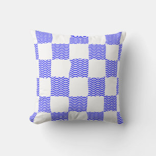 Elegant Blue Wave Chequerboard Painting Throw Pillow