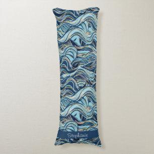 Elegant Blue Wave Pattern with Gold Accents Body Pillow