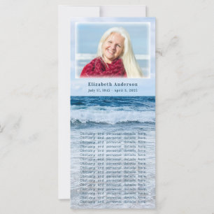 Elegant Blue Waves Funeral Memorial Photo Card