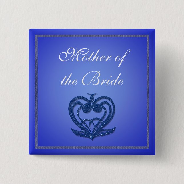 Elegant  blue wedding button. 2 inch square button (Front)