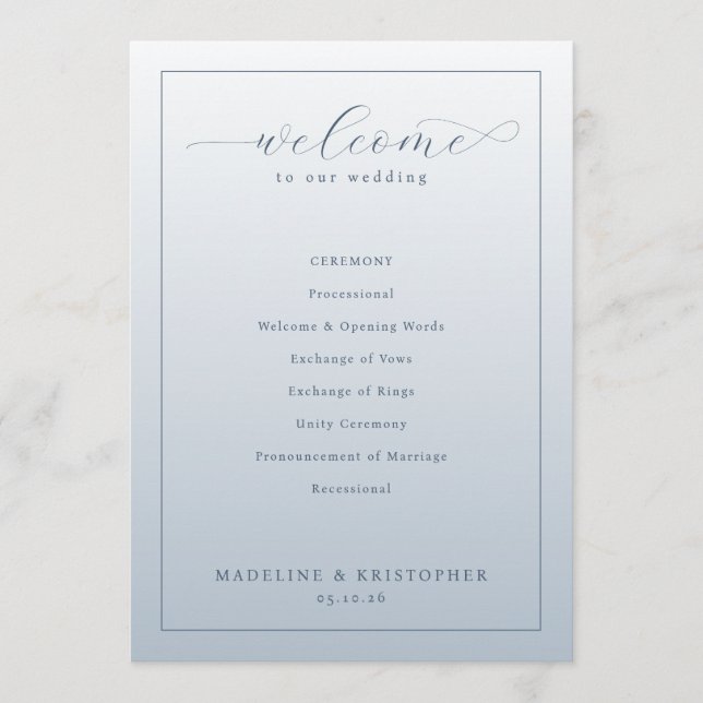 Elegant Blue Wedding Ceremony Program (Front)