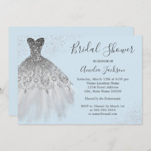 Elegant Blue Wedding Gown Bridal Shower Invitation