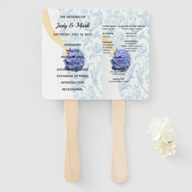 Elegant Blue Wedding Gown Program Hand Fan (Front and Back)