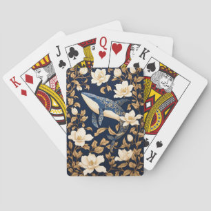 Elegant Blue Whale William Morris Inspired Floral Playing Cards