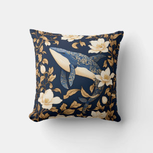 Elegant Blue Whale William Morris Inspired Floral Throw Pillow