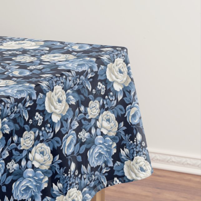 Elegant Blue while roses tiled Wedding Tablecloth (In Situ)