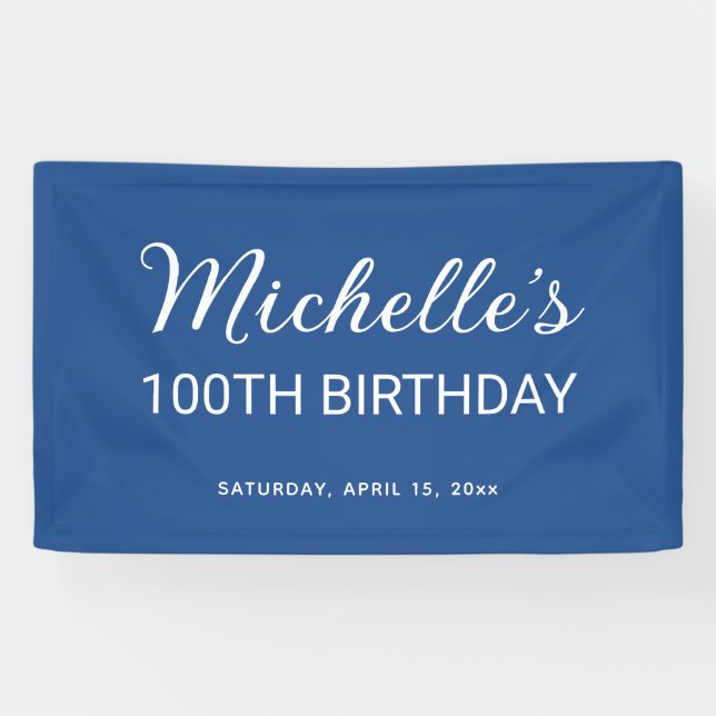 Elegant Blue White 100th Birthday Banner (Horizontal)