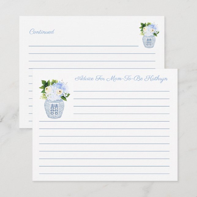 Elegant Blue & White Advice For New Mom Card (Front/Back)