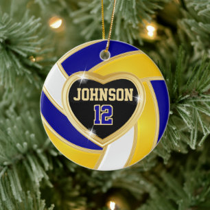 Elegant Blue, White and Gold 🏐 Volleyball Ceramic Ornament