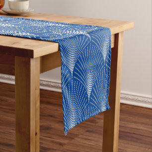 Elegant Blue & White Art-Deco Pattern Short Table Runner