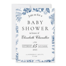 Elegant Blue & White Baby Shower Invitation