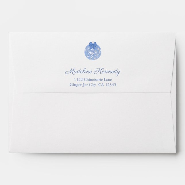 Elegant Blue White Bauble Christmas Return Address Envelope (Back (Top Flap))