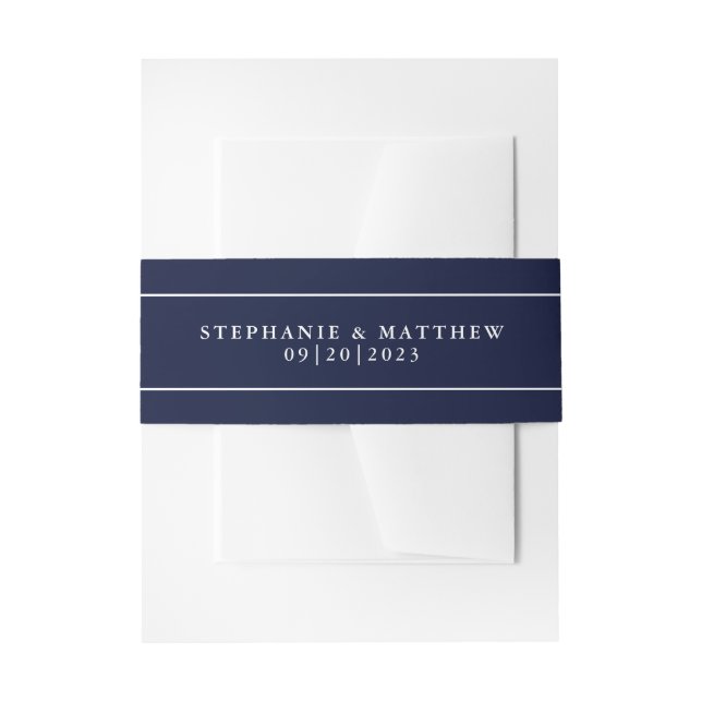 Elegant Blue & White Border Chic Wedding Invitation Belly Band (Front Example)