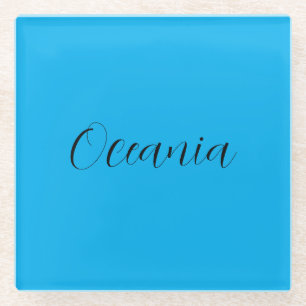 Elegant Blue White Calligraphy Personalized Design Glass Coaster