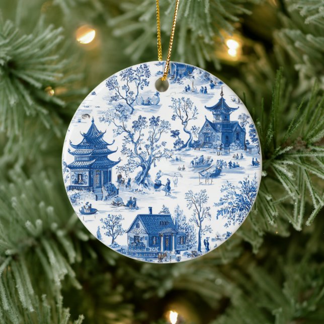 Elegant Blue & White Chinoiserie Design Ornament (Tree)