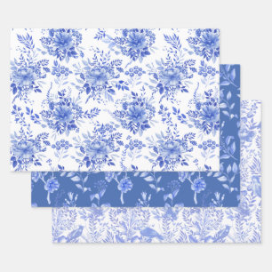 Elegant Blue White Chinoiserie Floral Porcelain Wrapping Paper Sheet