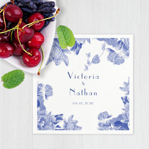 Elegant Blue White Chinoiserie Floral Wedding   Napkin