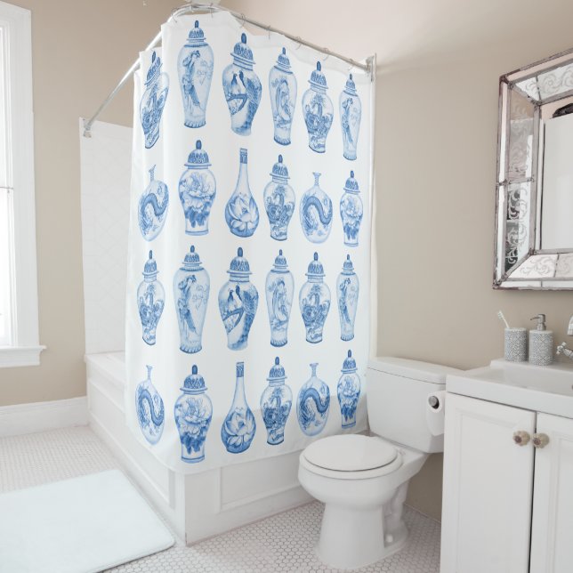 Elegant Blue White Chinoiserie Ginger Jars Pattern (In Situ)