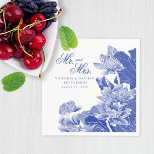 Elegant Blue White Chinoiserie Mr. & Mrs. Wedding  Napkin