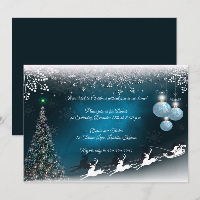 Elegant Blue & White Christmas Design Party Invitation (Front/Back)
