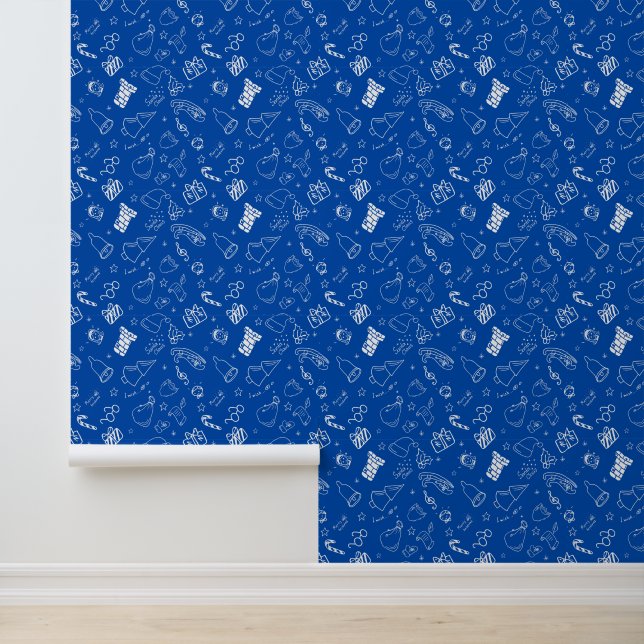 Elegant Blue White Christmas Icons Stick n Peel Wallpaper (Application)