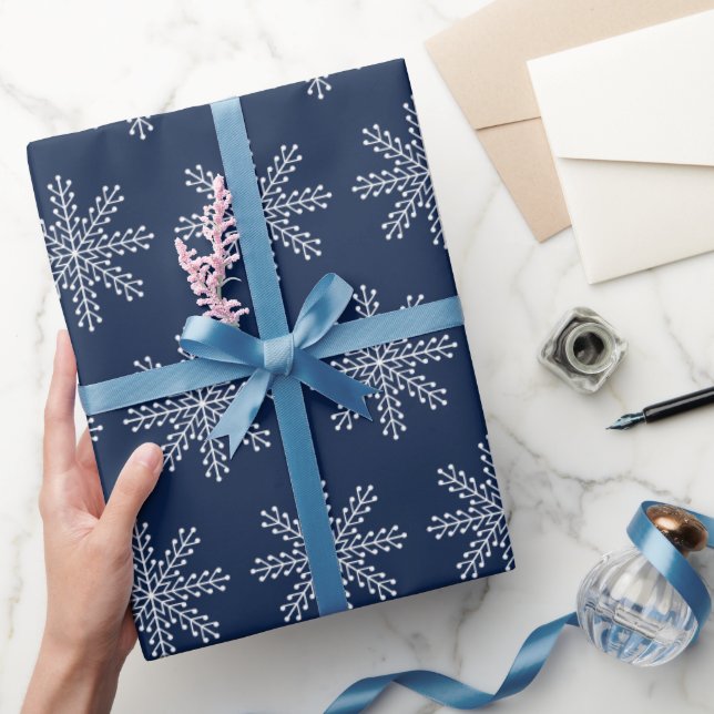 Elegant Blue White Christmas Snowflake Pattern  Wrapping Paper (Gifting)
