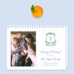 Elegant Blue White Citrus Merry Christmas Photo Holiday Card<br><div class="desc">* Photo credit: Photography © Storytree Studios, Stanford, CA ** / Smart Happy Holidays photocard with space for a single letter monogram and a family photo. All watercolor elements were originally handpainted by me in watercolors onto 100% cotton paper before being scanned and arranged / styled digitally. The reverse of...</div>