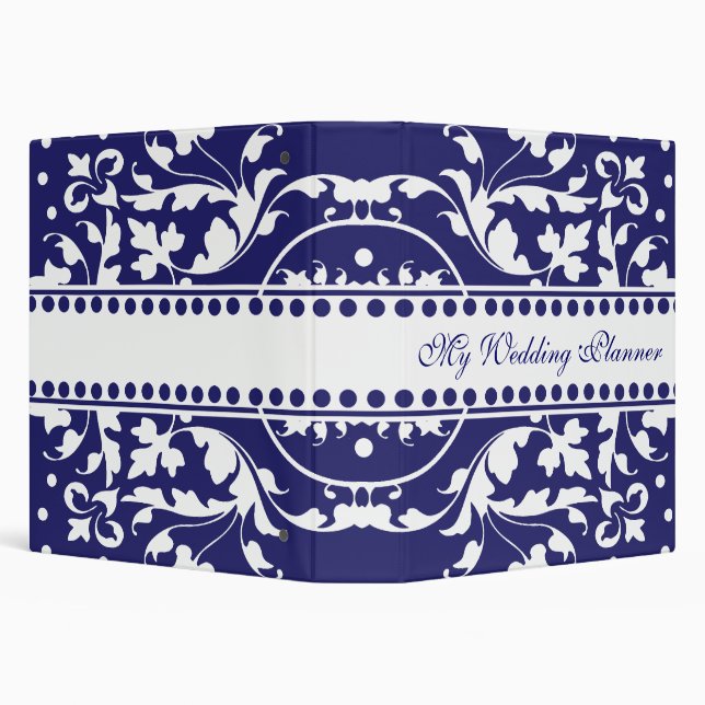 Elegant Blue & White Damask Avery Binder (Background)