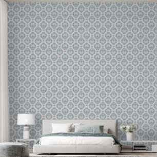 Elegant Blue White Damask Pattern Stick n Peel Wallpaper