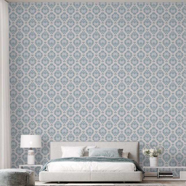 Elegant Blue White Damask Pattern Stick n Peel Wallpaper (Bedroom)