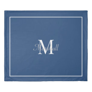 Elegant Blue White Family Monogrammed Duvet Cover