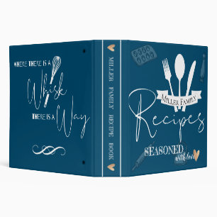 Elegant Blue White Family Recipe Collection Name Binder