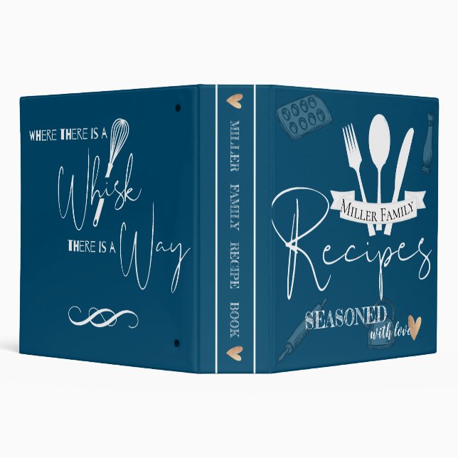 Elegant Blue White Family Recipe Collection Name Binder (Background)