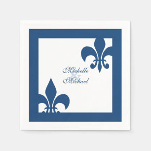 Elegant Blue White Fleur de Lis Wedding Napkin