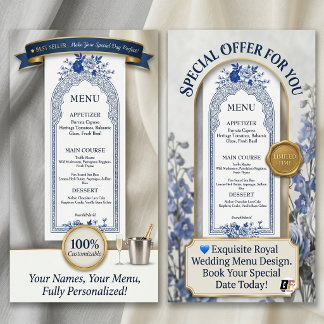 Elegant Blue & White Floral Arch Wedding  Rack Card