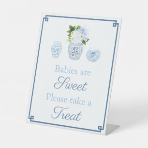 Elegant Blue White Floral Baby Shower Favour Table Pedestal Sign