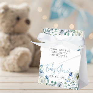 Elegant Blue White Floral Boy Baby Shower Favor Box