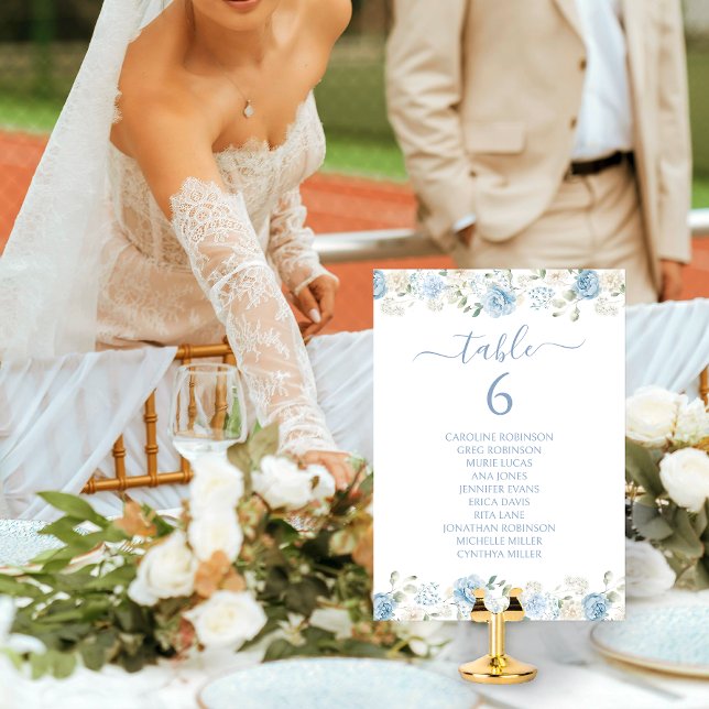 Elegant Blue White Floral Crest Wedding Table Number (Creator Uploaded)