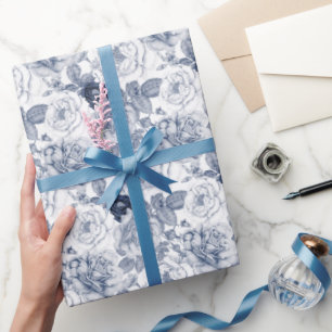 Elegant blue white floral pattern party Vintage Wrapping Paper