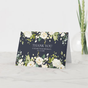 Elegant Blue&White Floral Photo Thank You Wedding Card